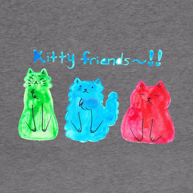 Watercolor Green Blue Red Kitty Friends by saradaboru